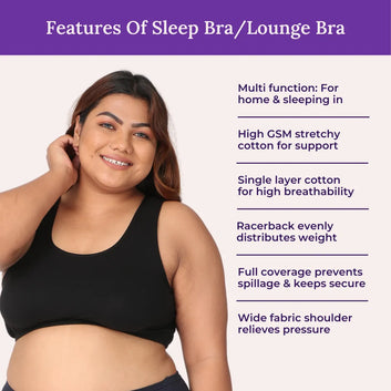 Plus Size Sleep Bra | Plus Size Lounge Bra | Non Padded | Non Wired | Full Coverage | Racerback | Pack Of 3