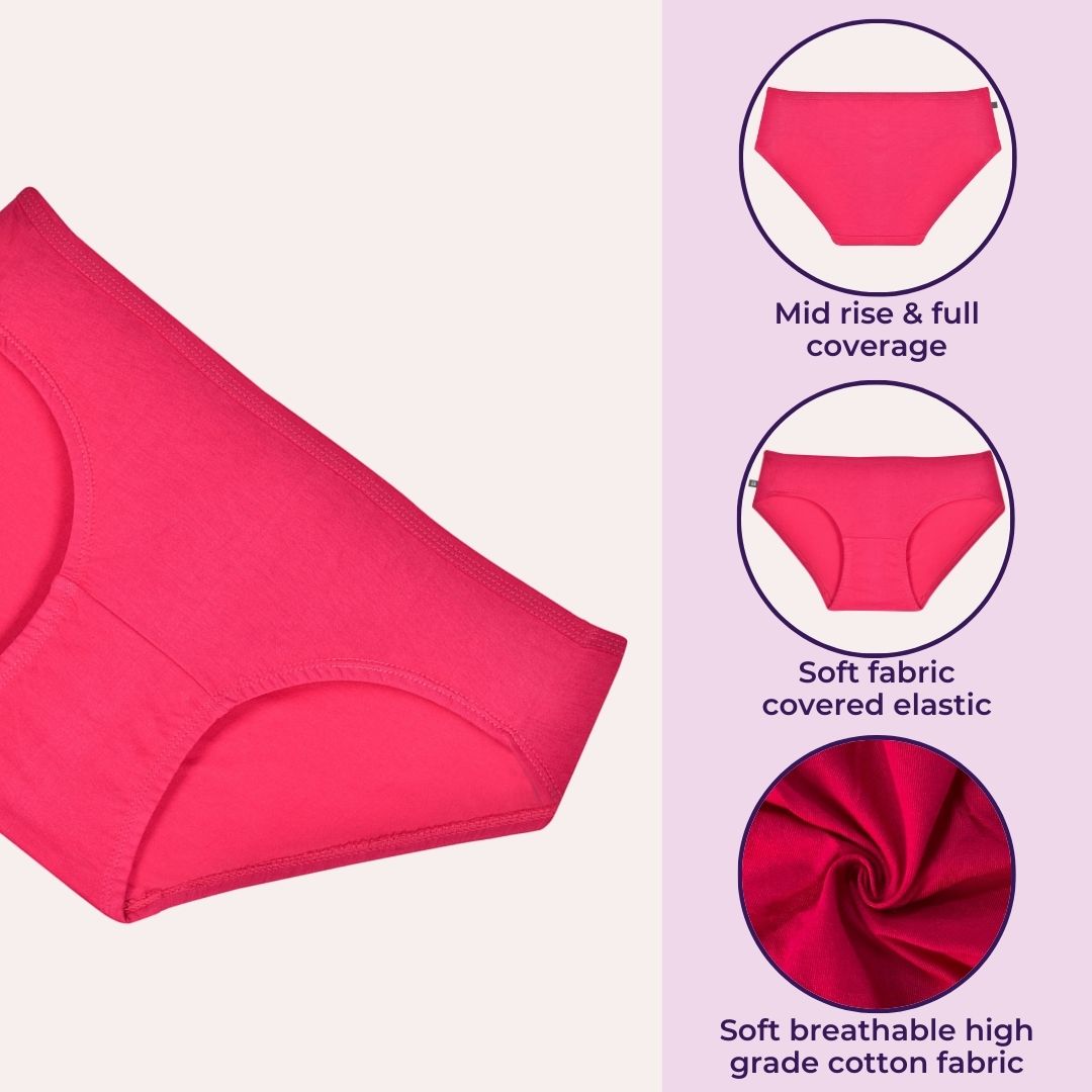 Comfy Teen Cotton Panties Dark Pink, Bright Blue & Black