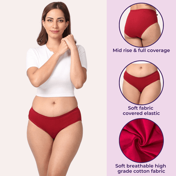 Women's Cotton Panties | Mid Waist | Full Hip Coverage | No Exposed Elastic At Waist & Thigh Round | Prevents Friction | Pack Of 3