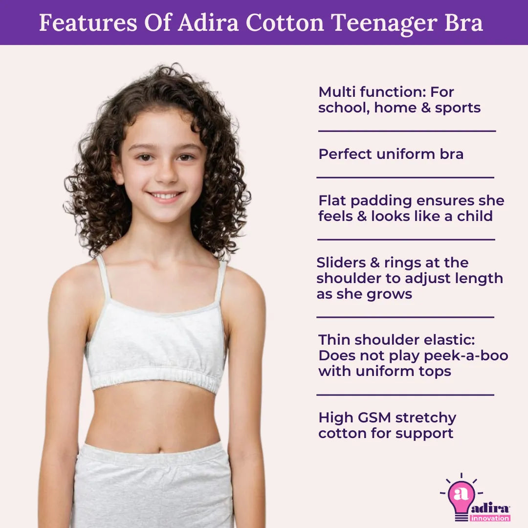 Cotton Teenager Bra Skin Grey Black