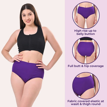 High Waisted Panties | Brief Cut | Full Butt & Hip Coverage | Flattens Belly, Slims & Shapes Silhouette | Soft Elastic At Waist, Leg Openings & Thigh Round | Friction Free & Rash Free | Pack Of 3