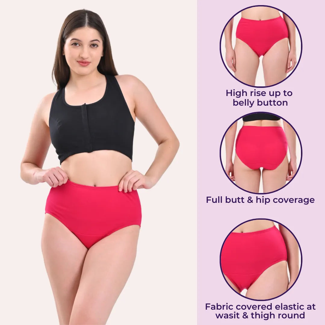 High Waist Underwear For Women Black & Dark Pink