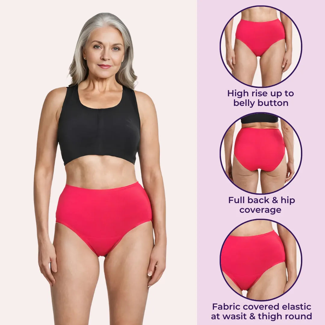 High Waist Cotton Underwear For Older Women Dark Pink & Black