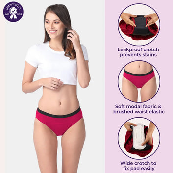 Modal Reusable Period Panties | Hipster Fit | Prevents Front & Back Stains | 3 Pack