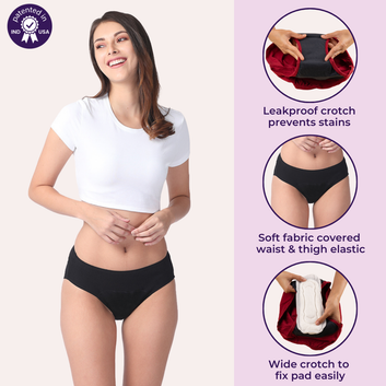 Period Panties For Stain Free Period | Hipster Fit | Leakproof | Use with Pad For Hygiene | Prevents Front & Back Stains