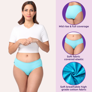 Mid Waist Cotton Underwear For Women | Full Hip Coverage | No Exposed Elastic At Waist & Thigh Round | Friction free | 6 Pack