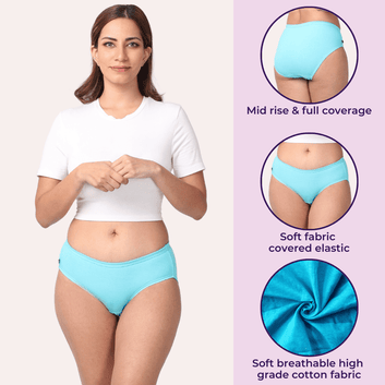 Mid Waist Cotton Underwear For Women | Full Hip Coverage | No Exposed Elastic At Waist & Thigh Round | Friction free | 6 Pack