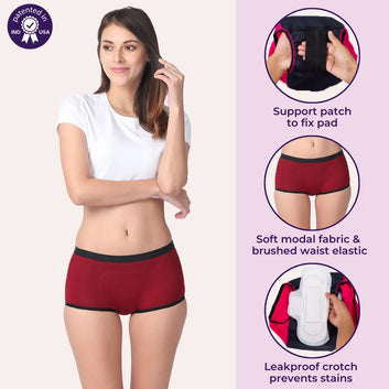 Modal Period Panty For Heavy Flow | Boxer Fit | Prevents Front, Back & Inner Thigh Stains | 2 Pack