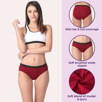 Micro Modal Underwear For Women | Mid Waist | Full Hip Coverage | Soft Waist Elastic | 3X Softer Than Cotton | Stretchy & Flexible | Moisture Wicking | Prevents Odour | 3 Pack