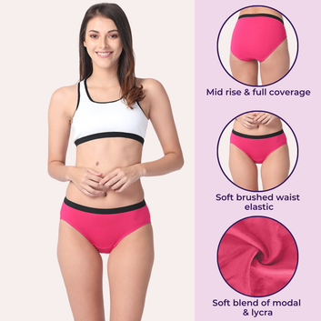 Women's Micro Modal Panties With Stretch | Mid Waist | Full Hip Coverage | Soft Waist Elastic | 3X Softer Than Cotton | Naturally Antibacterial | Prevents Odor