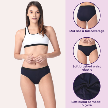 Women's Micro Modal Panties With Stretch | Mid Waist | Full Hip Coverage | Soft Waist Elastic | 3X Softer Than Cotton | Naturally Antibacterial | Prevents Odor | Pack Of 2