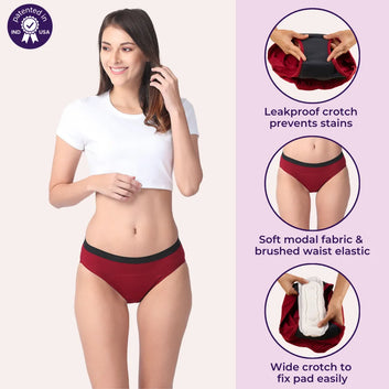 Modal Reusable Period Panties | Hipster Fit | Prevents Front & Back Stains | 2 Pack