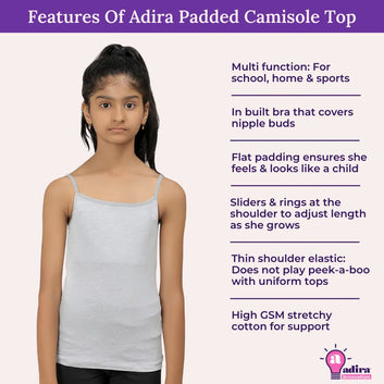 Padded Camisole | For Teens | Flat Padding | Covers Nipple Buds | Pack Of 3