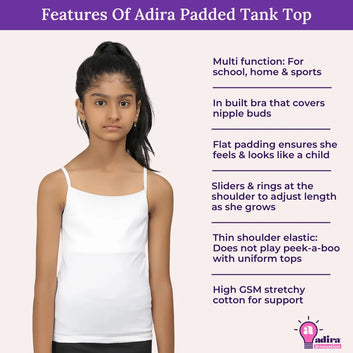 Padded Tank Top For Teens | Flat Padding Covers Nipple Buds | Perfect To Wear Under School Uniform