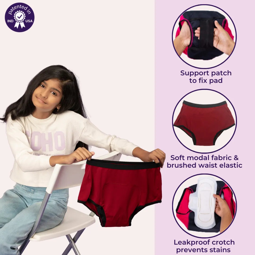 Modal Period Panty Boxer For Teens Dark Pink & Navy Blue