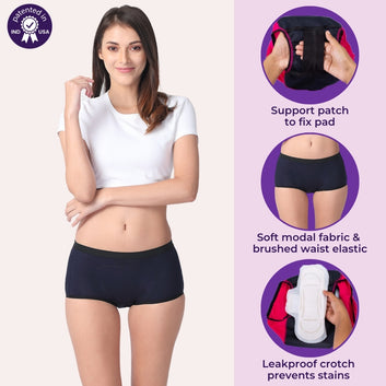 Modal Period Panty For Heavy Flow | Boxer Fit | Prevents Front, Back & Inner Thigh Stains | 3 Pack