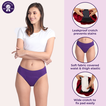 Period Panties For Stain Free Period | Hipster Fit | Use with Pad For Hygiene | Prevents Front & Back Stains