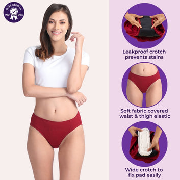 Period Panties For Stain Free Period | Hipster Fit | Leakproof | Use with Pad For Hygiene | Prevents Front & Back Stains | 2 Pack