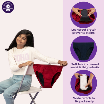 Teen Period Panties | For Stain Free Period | Hipster Fit | Use with Pad For Hygiene | Prevents Front & Back Stains | 2 Pack