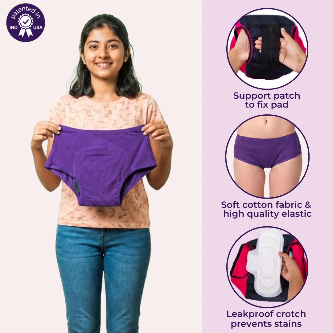 Heavy Flow Period Panties For Beginners | Boxer Fit For Heavy Flow | Prevents Front, Back & Inner Thigh Stains | 2 Pack