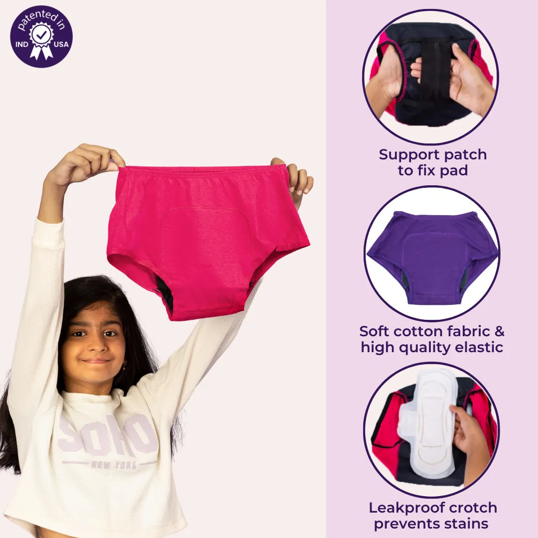 Teen Boxer Panties During Periods Magenta Black
