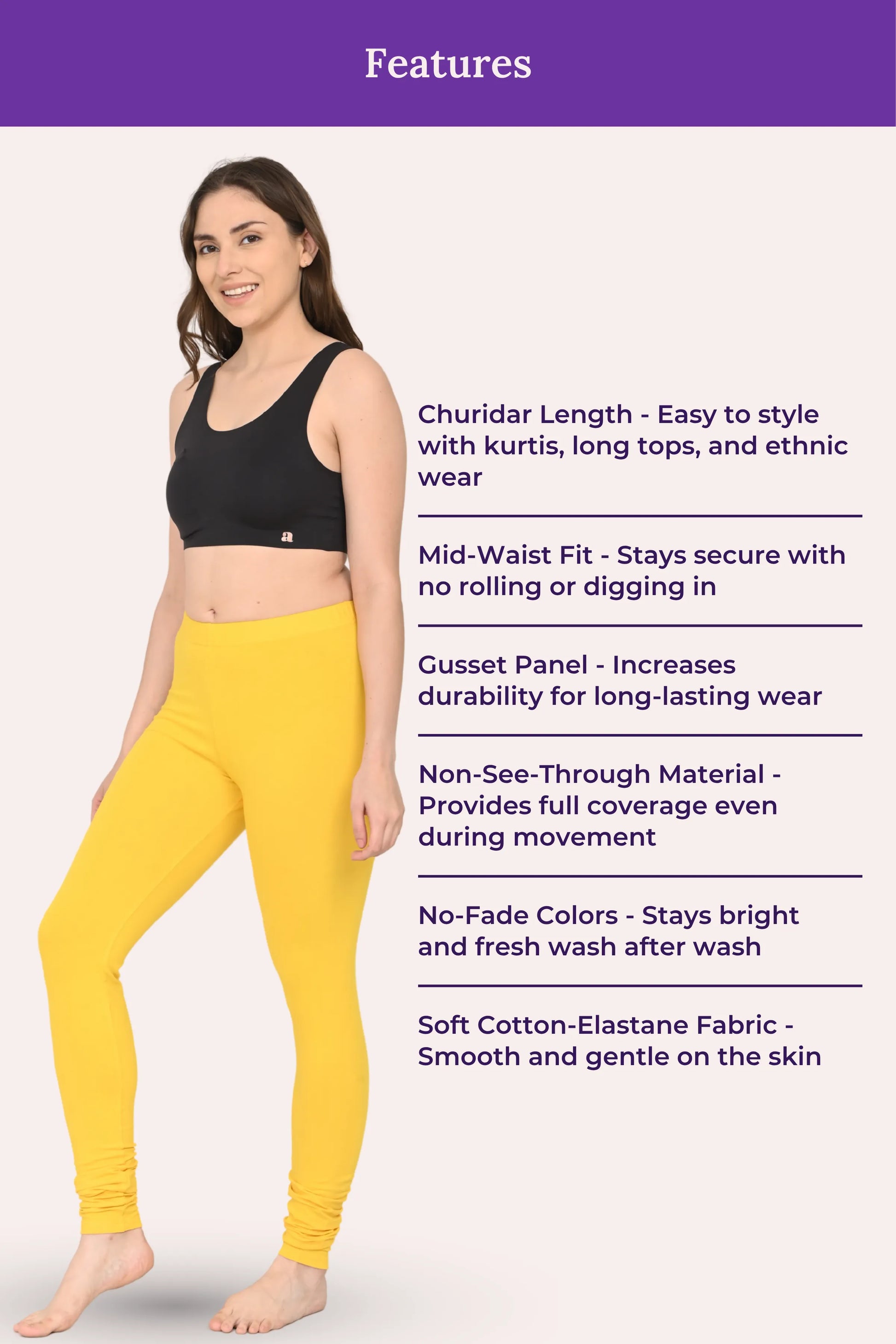 Churidar Leggings for woman -yellow color