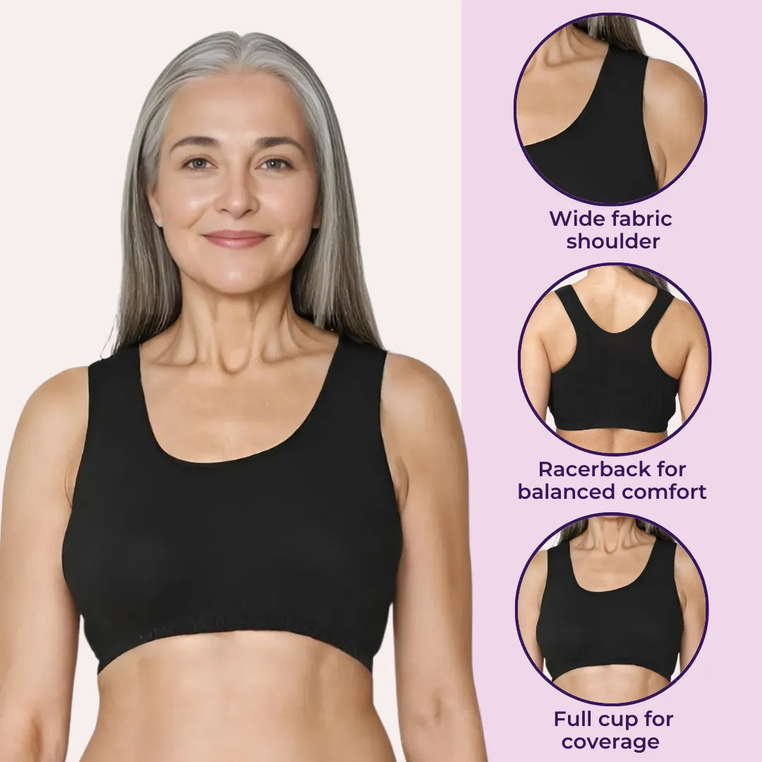Lounge/Home Bra For Elderly | Non Padded | Non Wired | Racerback | Full Coverage | 3 Pack