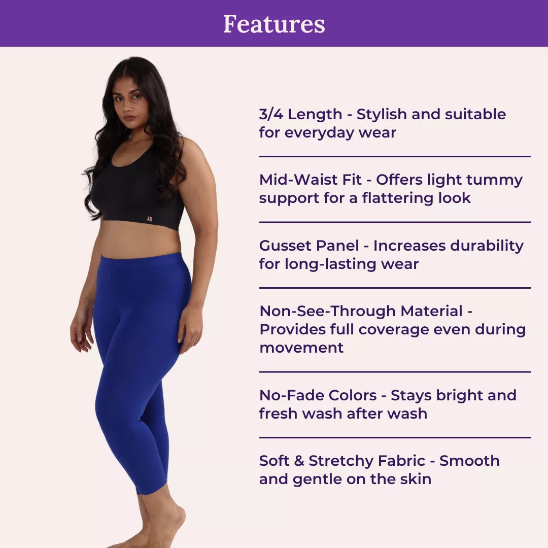 Features Of Cropped Leggings For Plus Size Blue