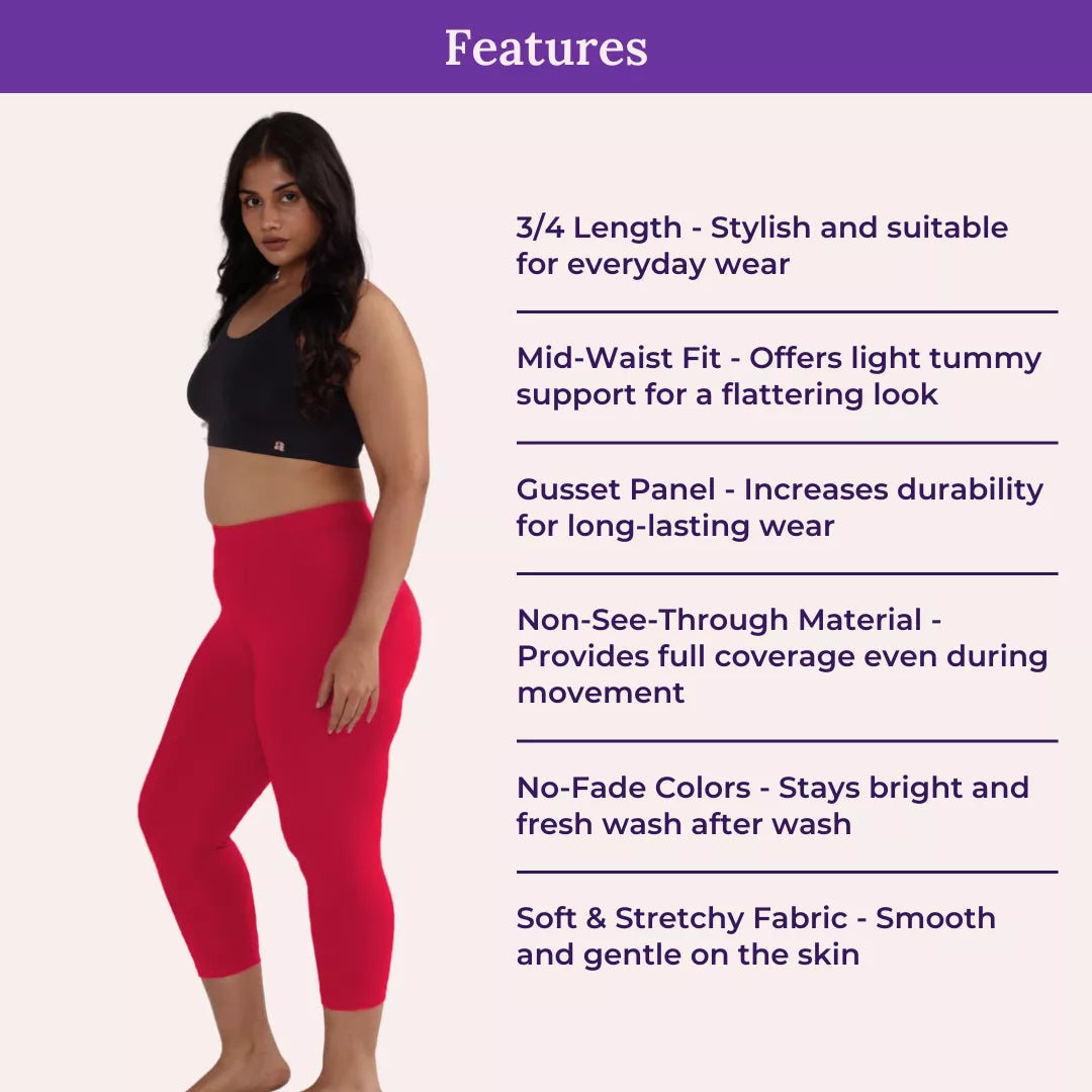 Features Of Cropped Leggings For Plus Size Dark Pink