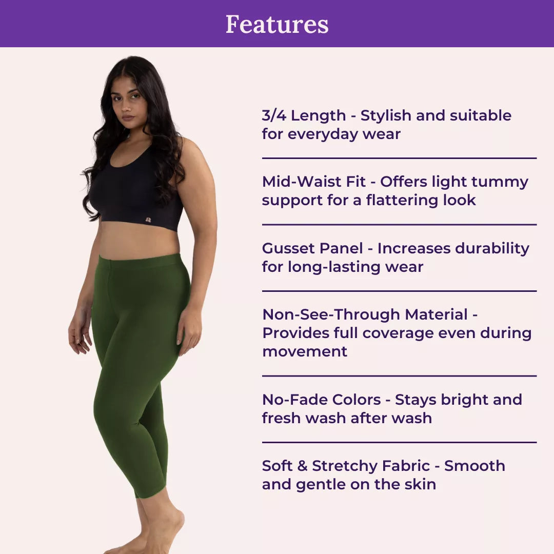Features Of Cropped Leggings For Plus Size Green