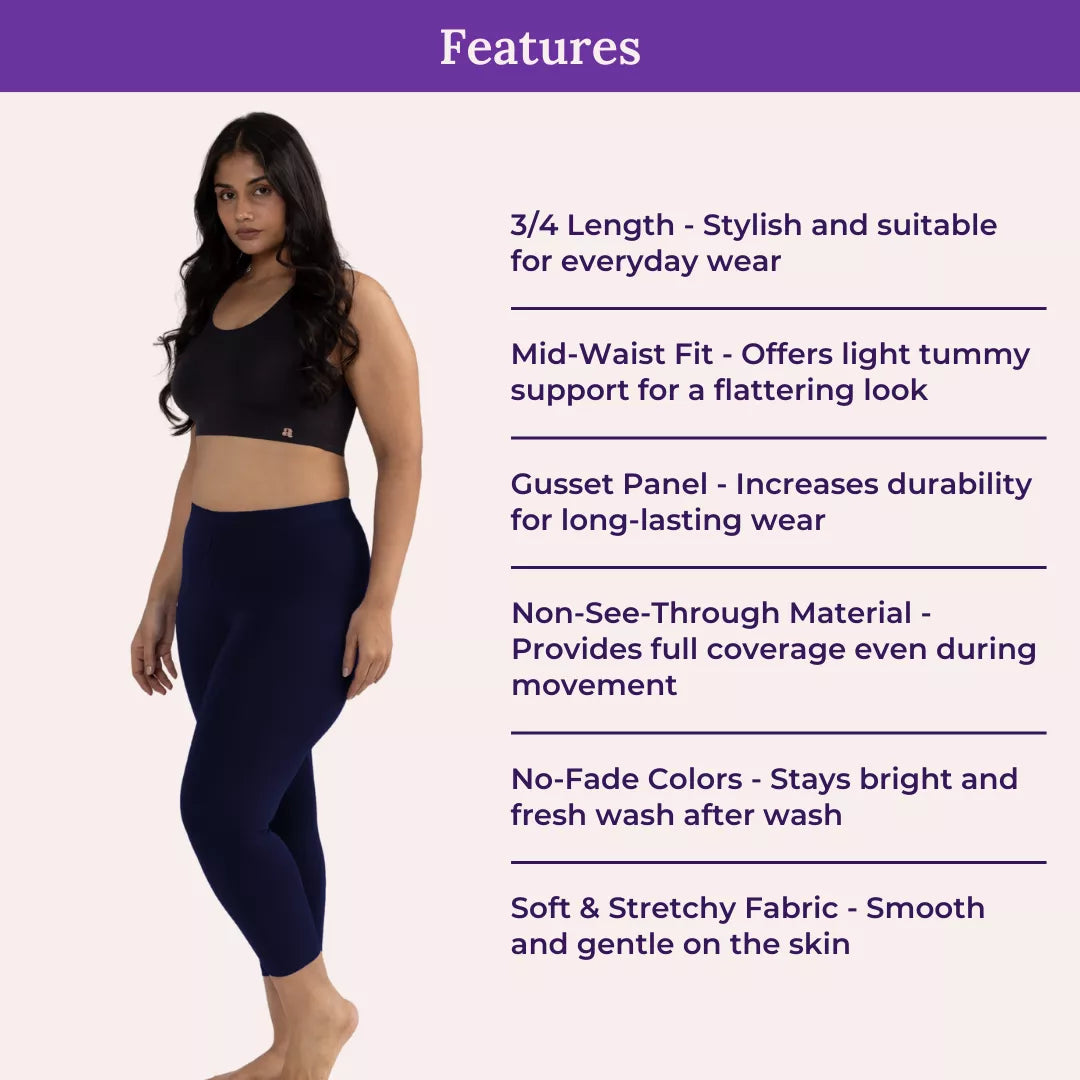 Features Of Cropped Leggings For Plus Size Navy Blue