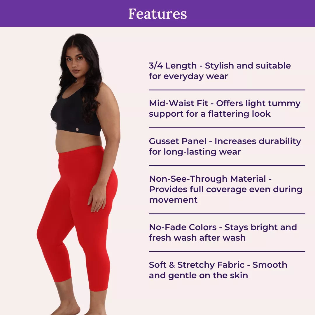Features Of Cropped Leggings For Plus Size Red
