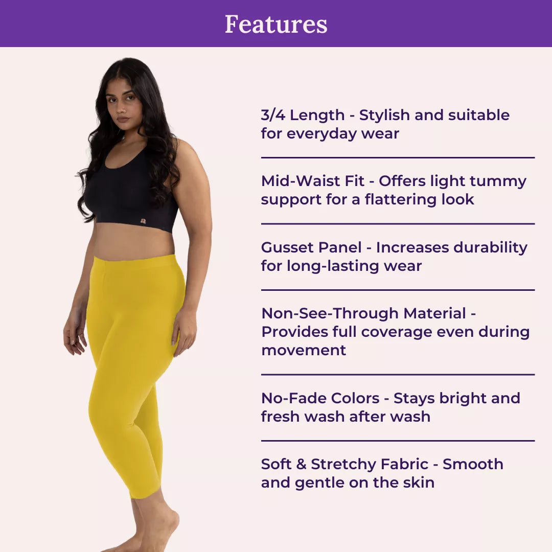 Features Of Cropped Leggings For Plus Size Yellow