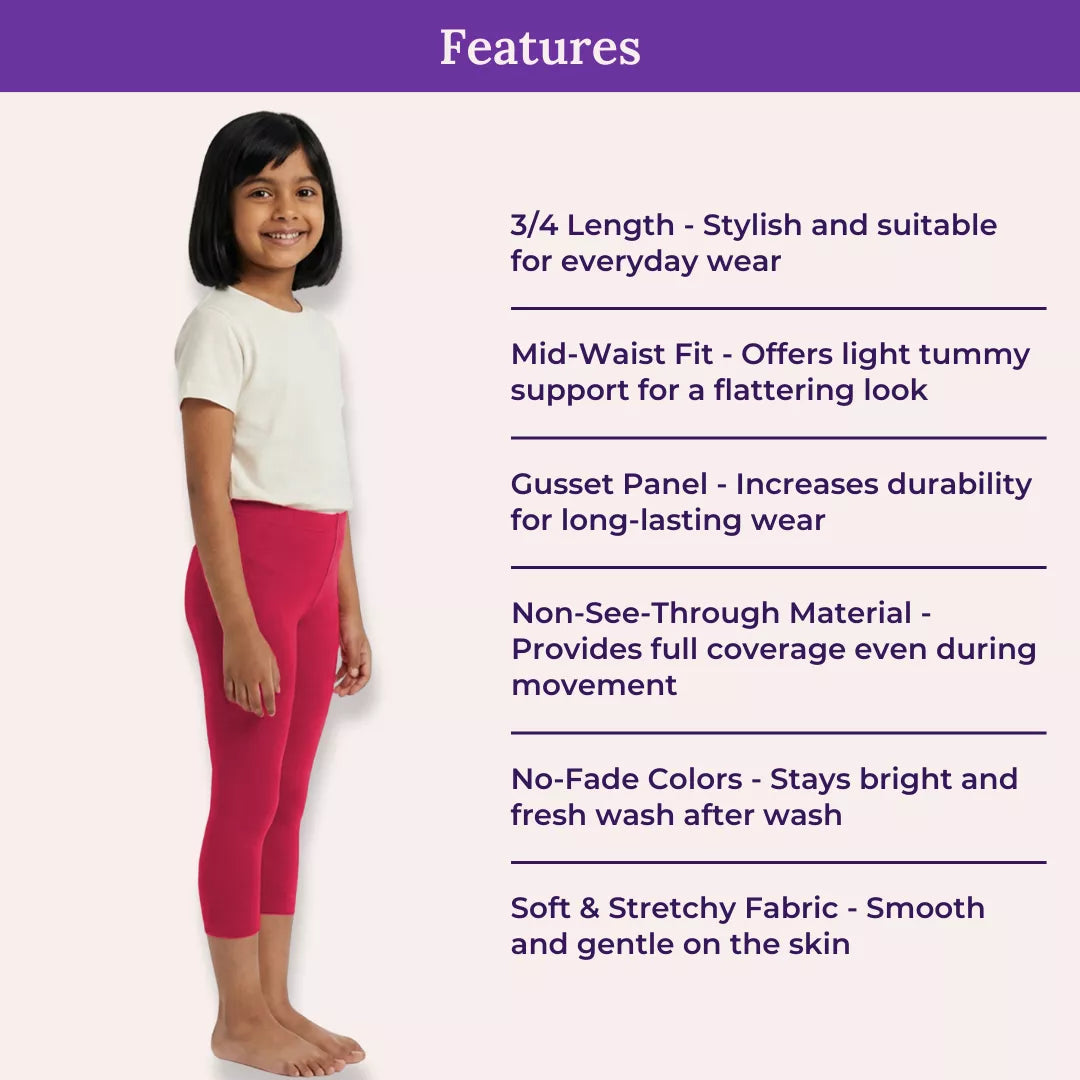 Features Of Girl Cropped Leggings Dark Pink