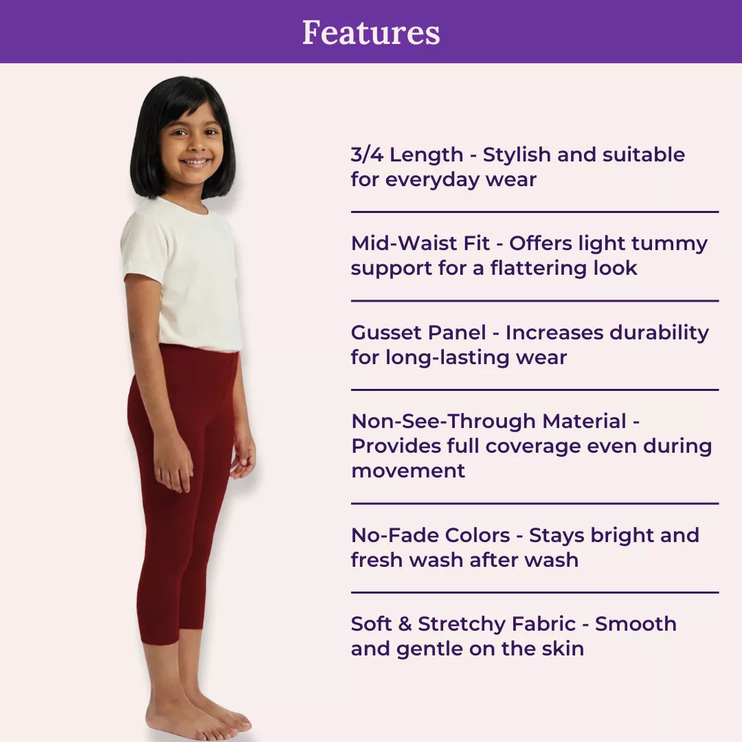 Features Of Girl Cropped Leggings Maroon