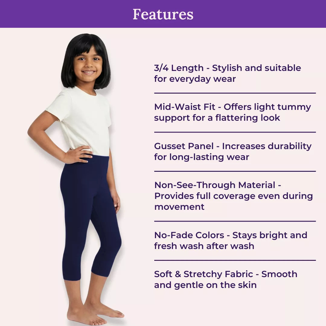 Features Of Girl Cropped Leggings Navy Blue