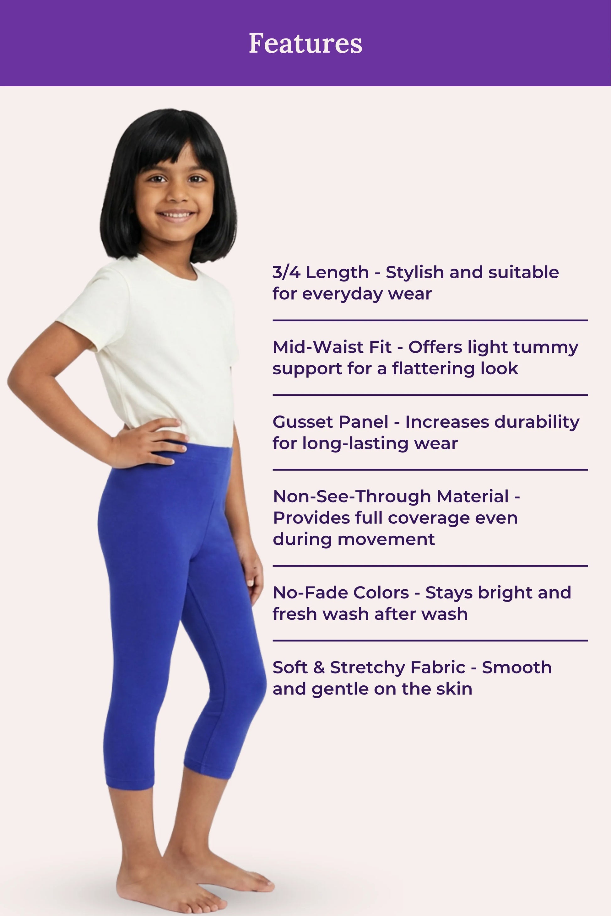 royal bule color- cropped leggings for girls