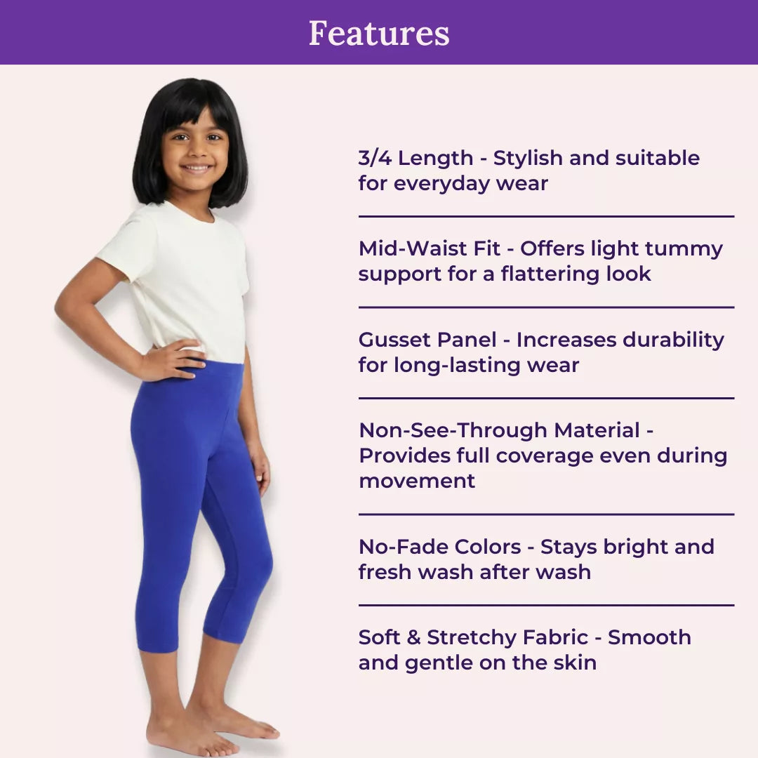 Features Of Girl Cropped Leggings Royal Blue