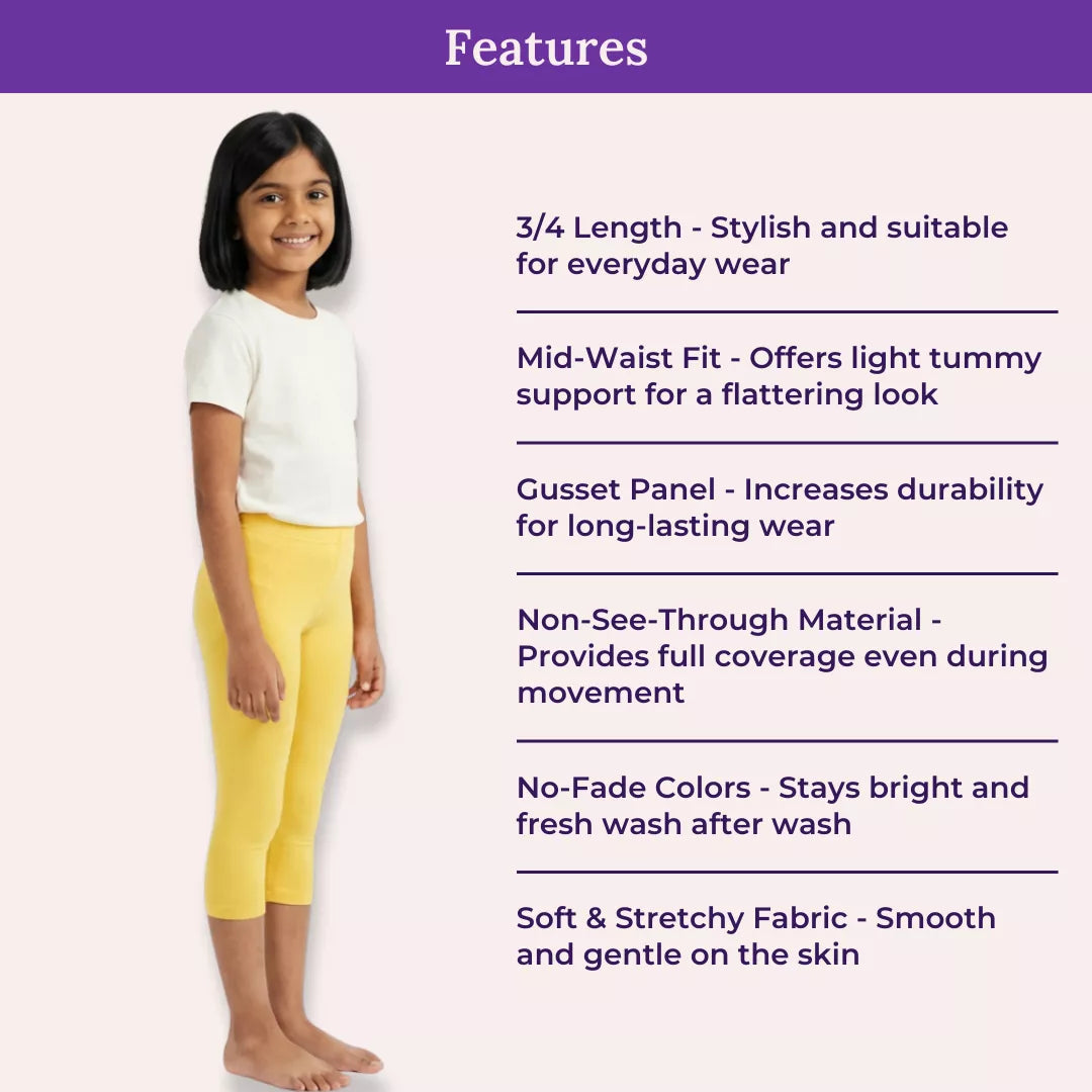 Features Of Girl Cropped Leggings Yellow