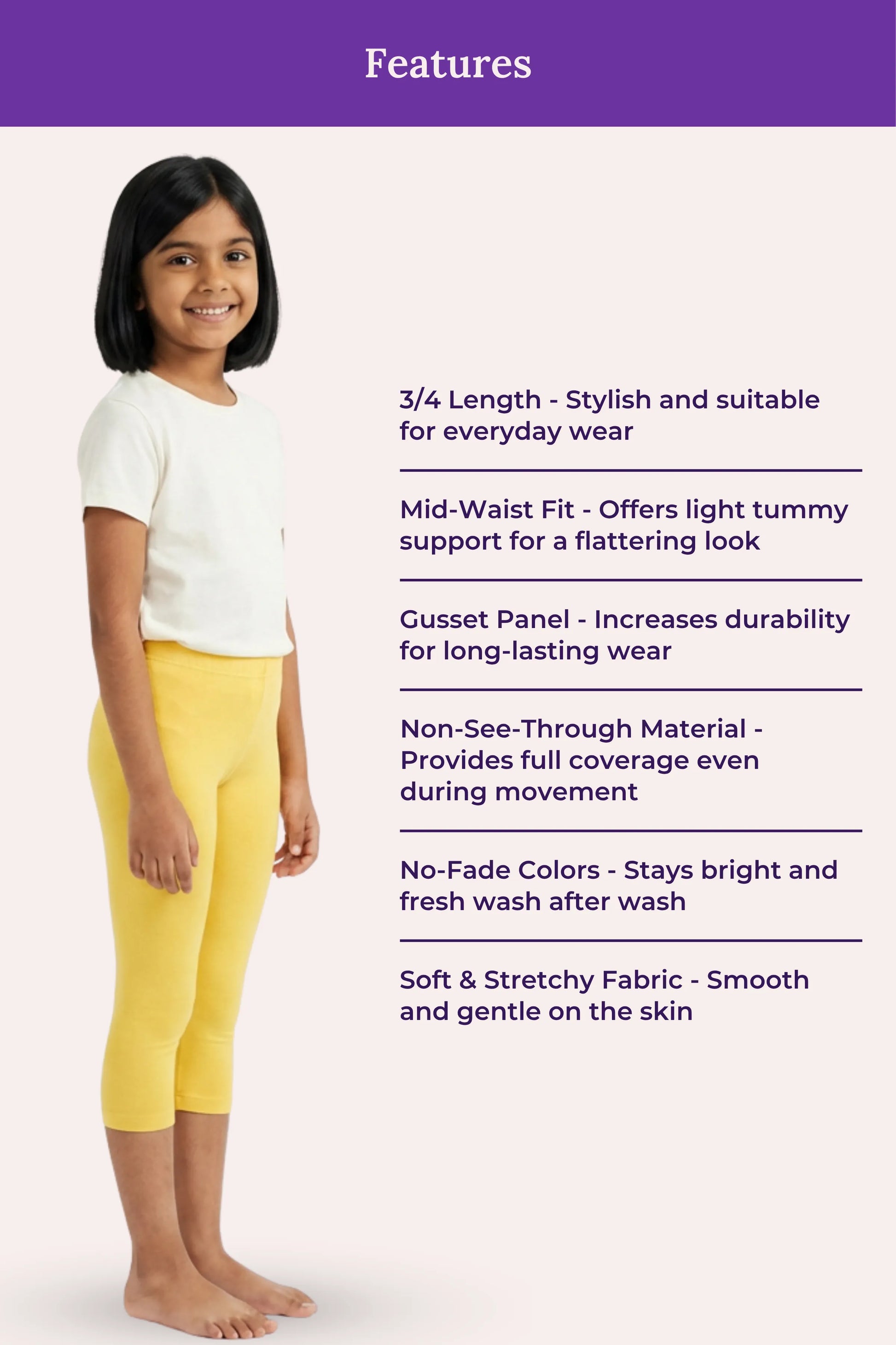 girls cropped leggings - yellow color