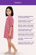 A girl model standing against a light background with a purple header that reads 'Features' and lists product benefits.