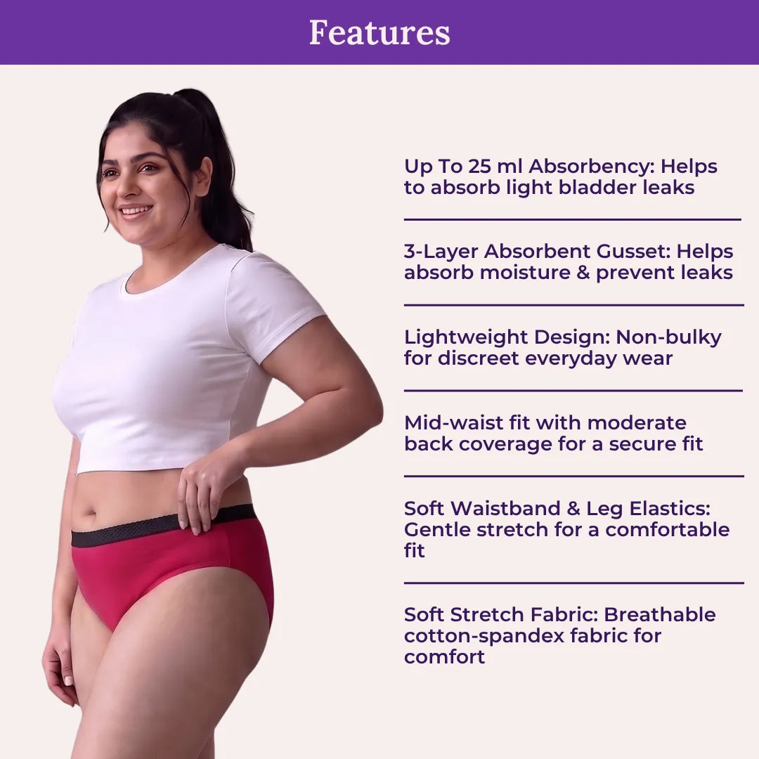 Features Of Lycra Incontinence Bikini-Curvy Dark Pink