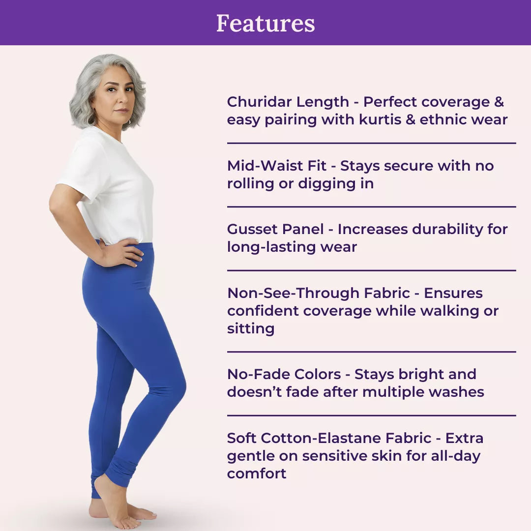 Features Of Senior Churidar Leggings Royal Blue