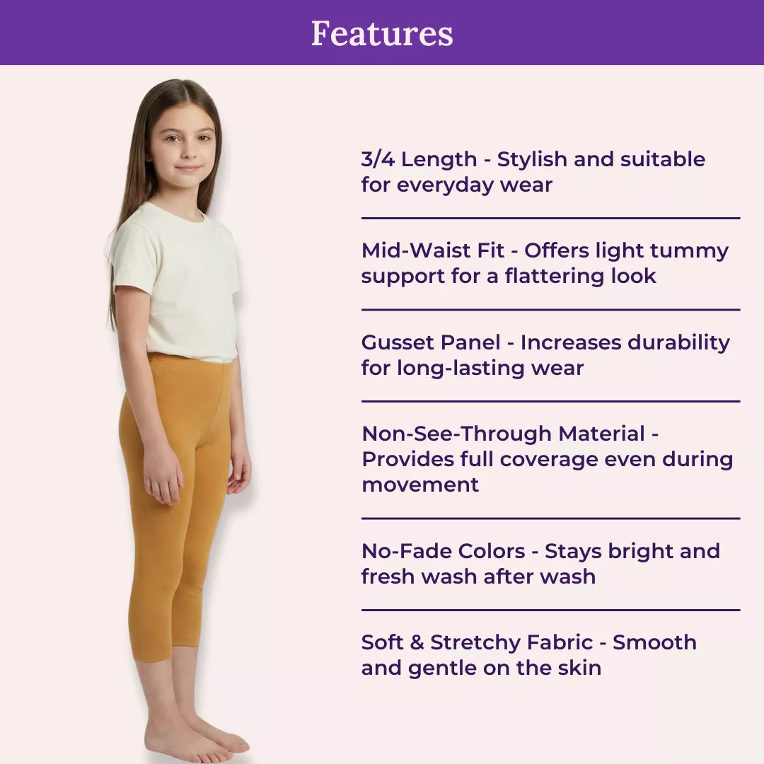 Features Of Teen Cropped Leggings-Caramel