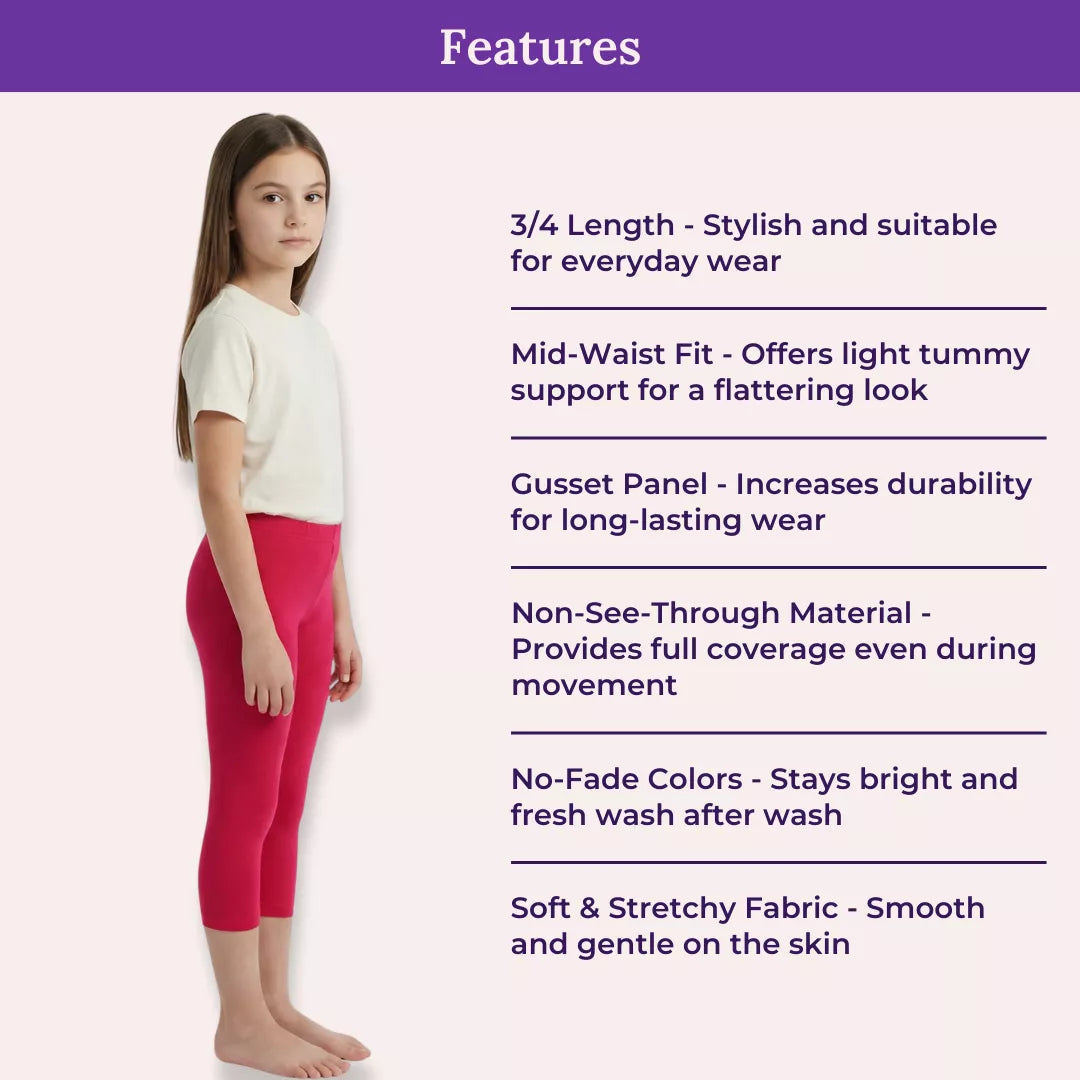 Features Of Teen Cropped Leggings-Dark Pink