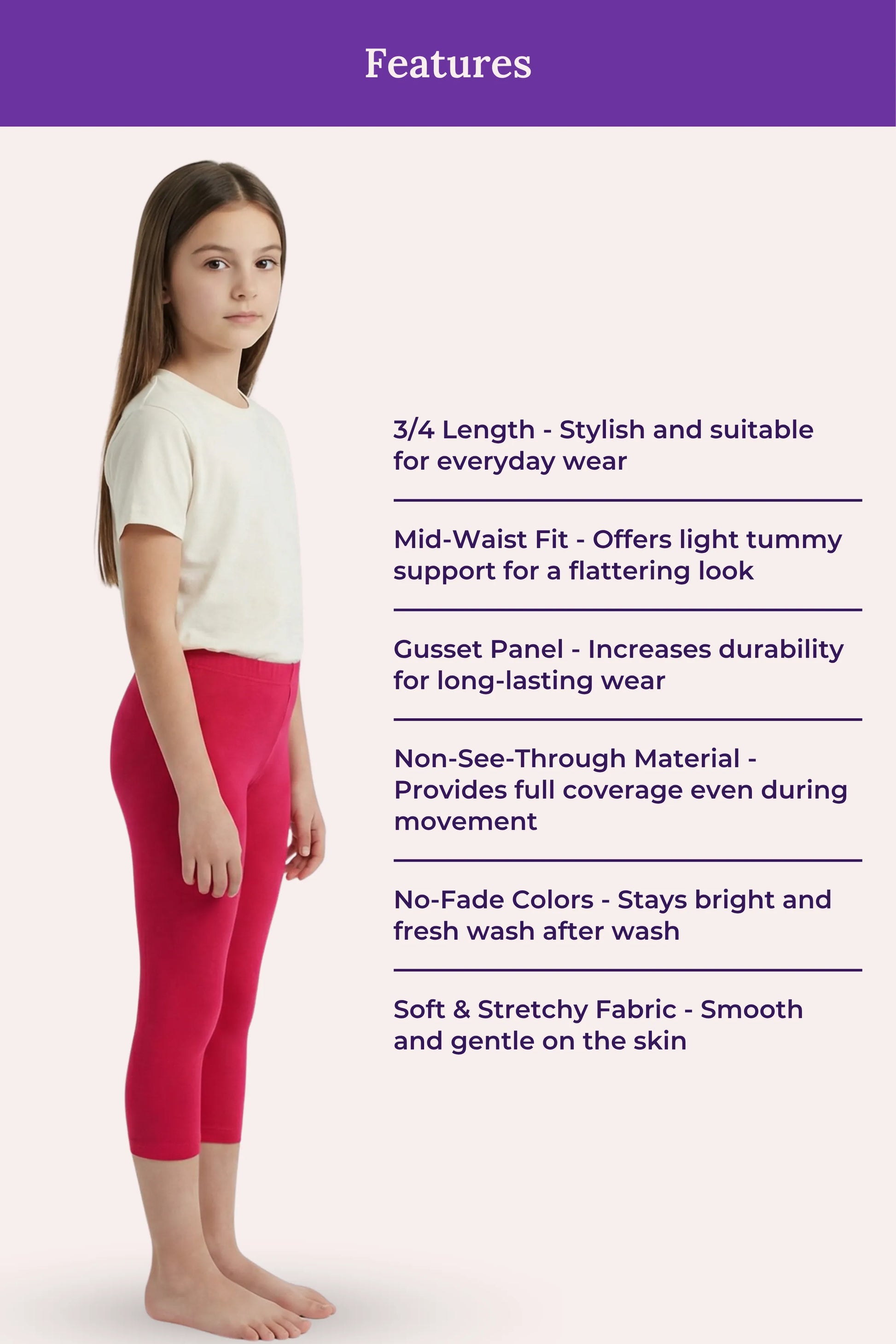 Cropped leggings for teen girls -Pink