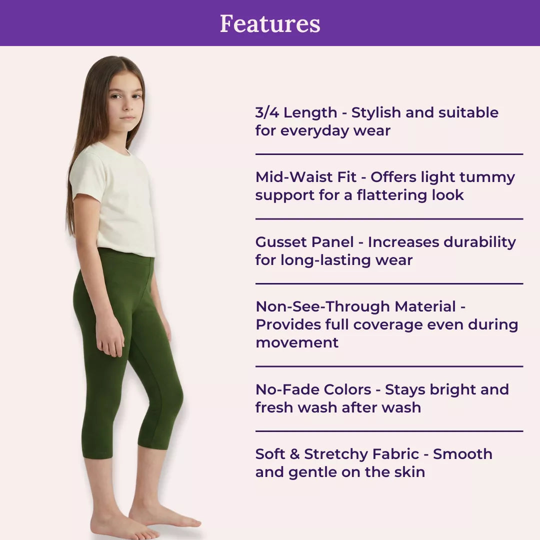 Features Of Teen Cropped Leggings-Green