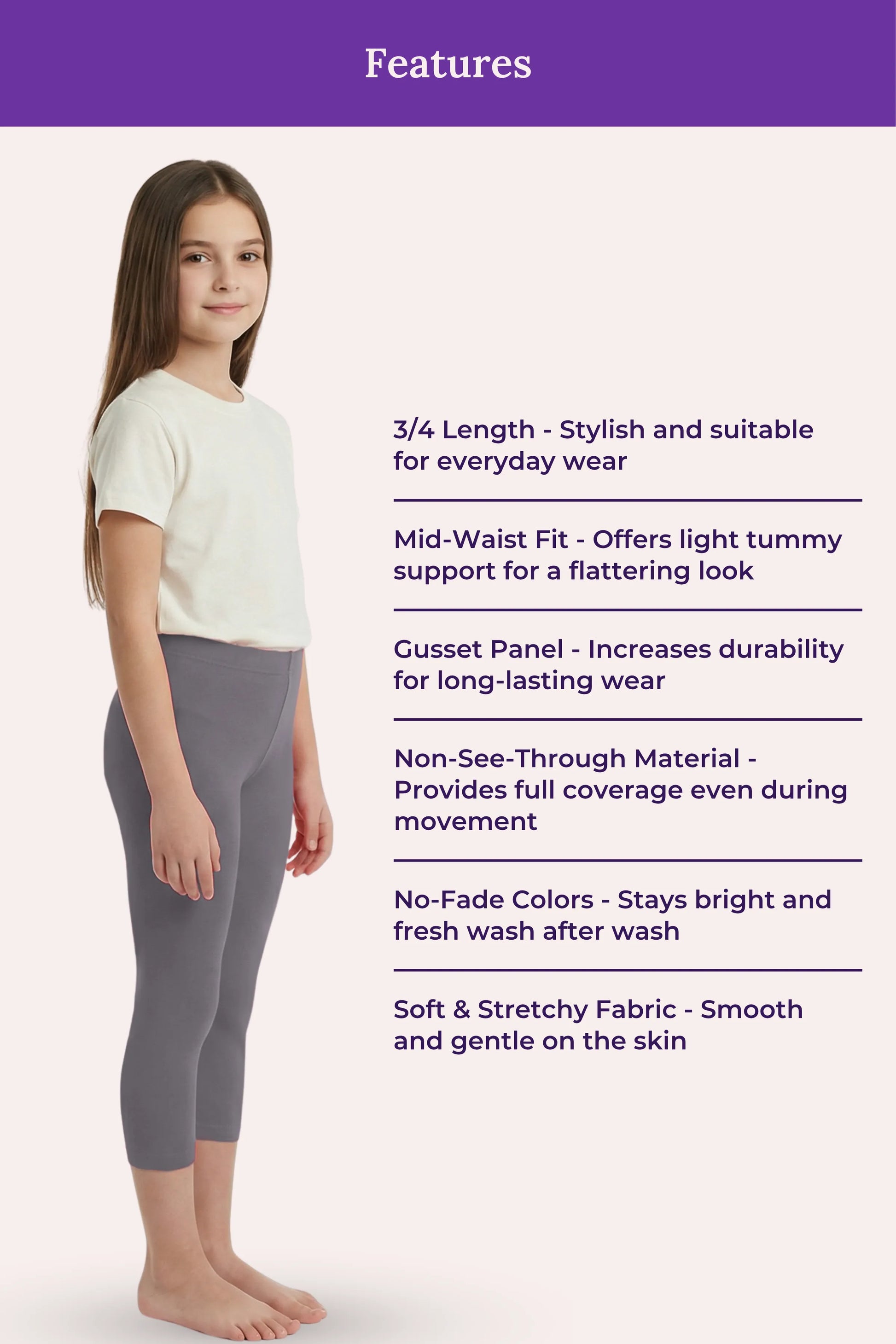 Cropped Leggings for Ten girls -features image -Grey