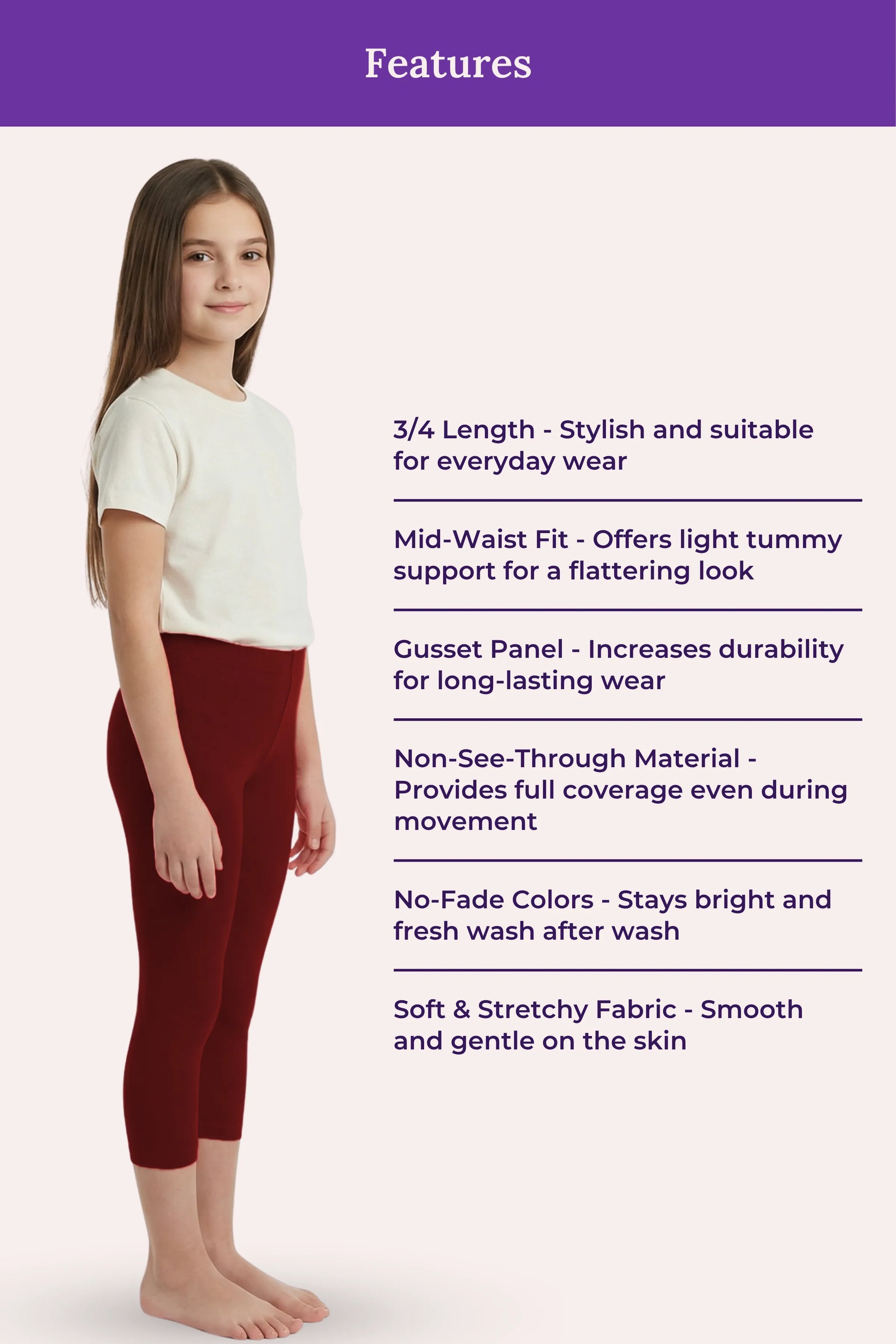 Teen Wearing Cropped Leggings - Maroon 