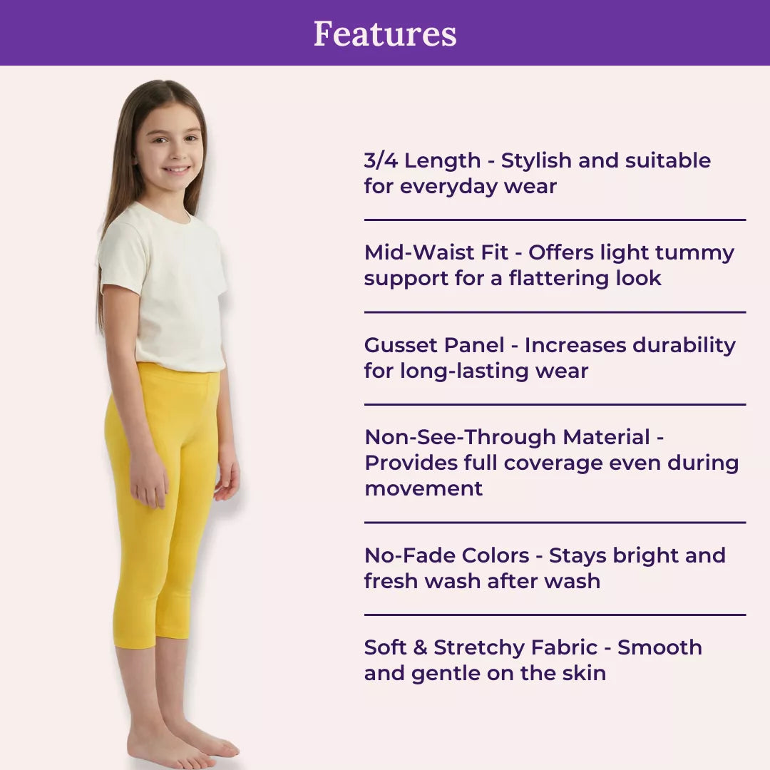 Features Of Teen Cropped Leggings-Yellow